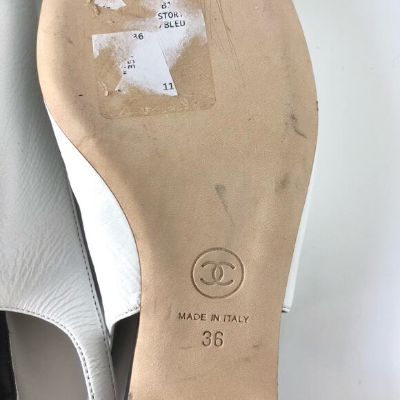 NEW Chanel Calfskin CC Logo Cap Toe White Dark Navy Slingback Low Heel Pumps 36 - Picture 10 of 11